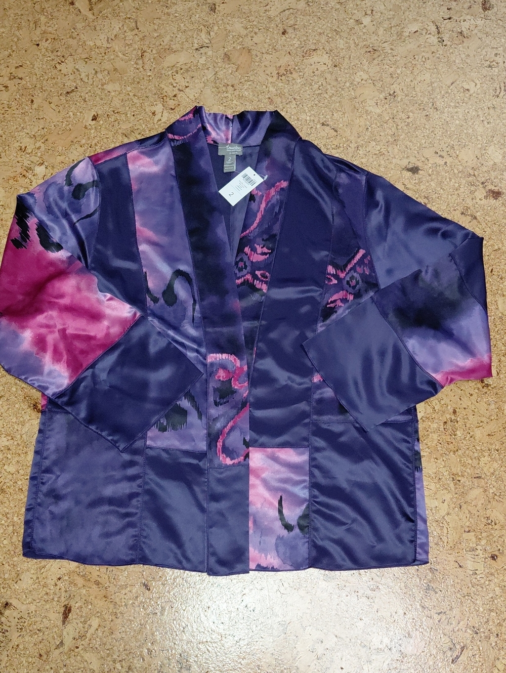Chico's Travelers Collection Purple Patterned Kimono Jacket Size 2 (L) NWT